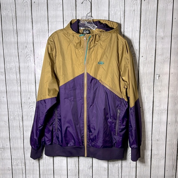 Nike Men's Hooded Windbreaker Rain Jacket Size L Gold Purple